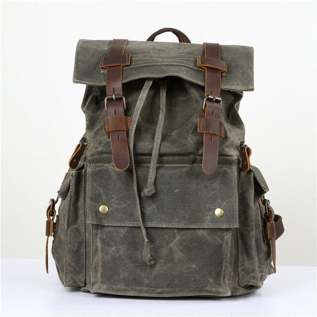 Nesitu Vintage Large Capacity Grey Coffee Army Green Yellow Canvas 14'' Laptop Women Men Backpacks Men's Travel Bag #M5358