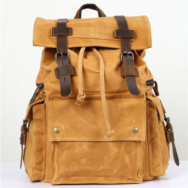 Nesitu Vintage Large Capacity Grey Coffee Army Green Yellow Canvas 14'' Laptop Women Men Backpacks Men's Travel Bag #M5358